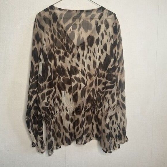 Ariat Animal Print Semi Sheer Cinch Waist V-Neck Long Slv. Blouse Women Size XL - Picture 8 of 9
